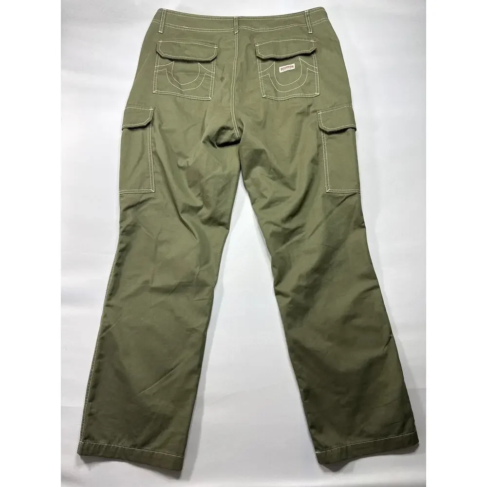 True Religion Men's Baggy Army Green Cargo Ripstop Pants - Size 36 (38x32)*